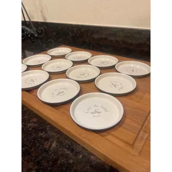 12 Enamelware Coasters “Cafe du Soleil” - Picture 4 of 10
